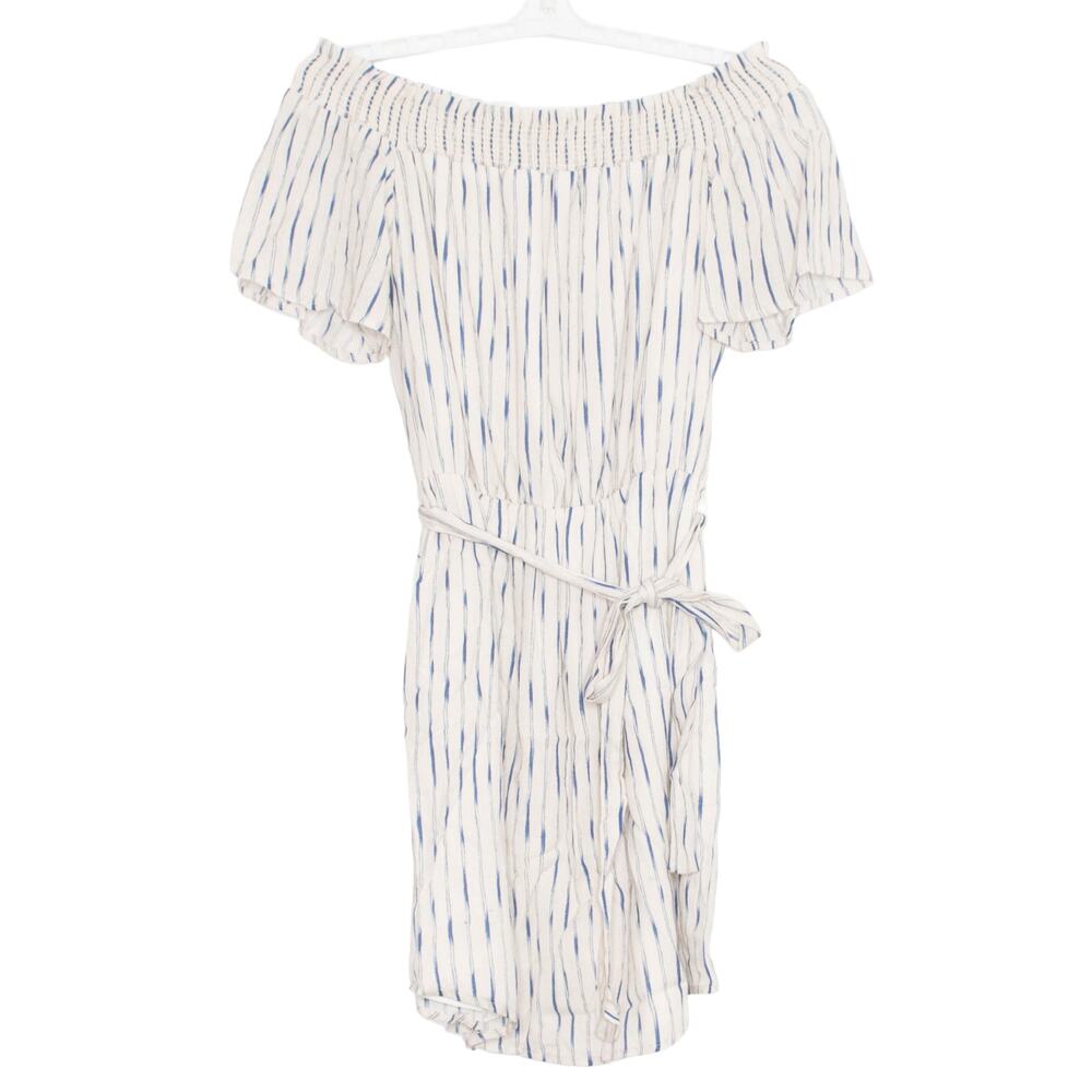 Charles Henry Womens Dress Off Shoulder Mini Belted Stripe Ivory Blue Size XS FV